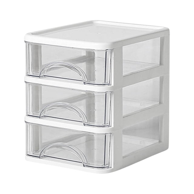 Shipiny 2/3/4/5 Drawer Desktop Storage Bin Unit, Small Plastic Organizer, White Frame with Clear Drawer, Mini Container Case for Desk, Storing Craft, Accessory, Stationery, B