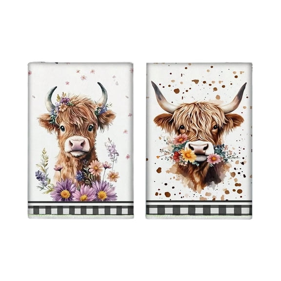 Shipiny 2 Pack Highlands Cow Kitchen Towels 23.6x15.7 Inches, Absorbent Dish Cloths & Farmhouse Hand Towels, Soft Tea Towels for Kitchen Cooking, Cleaning and Bathroom Home Decoration, B