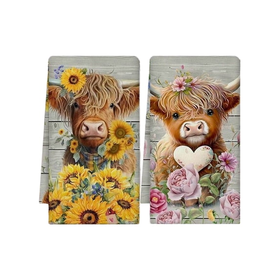Shipiny 2 Pack Highlands Cow Kitchen Towels 23.6x15.7 Inches, Absorbent Dish Cloths & Farmhouse Hand Towels, Soft Tea Towels for Kitchen Cooking, Cleaning and Bathroom Home Decoration, C