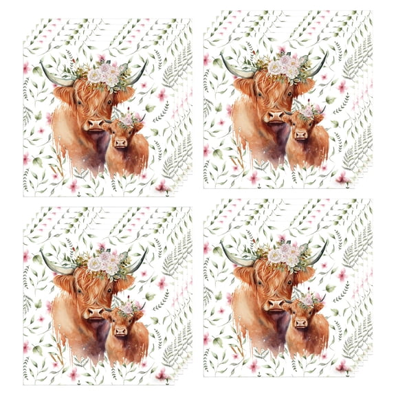 Shipiny 20 Pack Highland Cow Disposable Paper Napkins, Vintage Floral Luncheon Napkins, Great for Farmhouse Theme Birthday, Rustic Party, Wedding and Holiday Table Decoration., As Shown