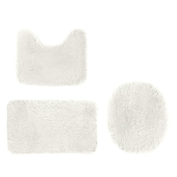 Shipiny 3 Set Solid Color Bath Mats, Universal 3Pcs Toilet Rugs, Soft Absorbent Non-Slip Thick, Machine Washable Quick Dry Dark Bathroom Mat, White