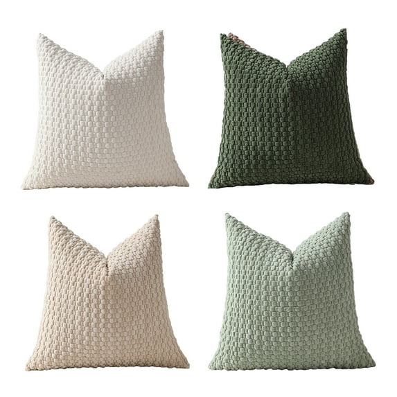 Shipiny 4 Pcs Soft Weave Pillowcases Set Standard Size, Breathable Face Friendly Pillow Shams, Decorative Weave Pillow Case Covers for Home Bedroom, Green