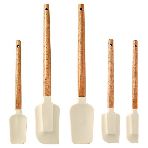 Shipiny 5-Piece Silicone Spatula Set With Wooden Handles, Heat Resistant Non-Stick Scraper Set For Baking Cooking And Mixing, Dishwasher Safe Kitchen Utensils, White