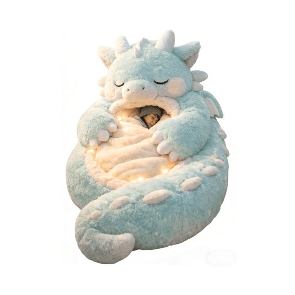 Shipiny 68.89x31.49in Adorable Dinosaur Sleeping Bag, Warm Winter Portable Sleeping Bag for Adults, Soft and Comfortable for Camping and Home Use, Light Blue