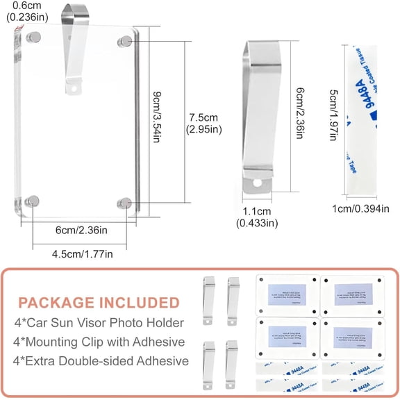 Shipiny Car Sun Visor Photo Clip, Acrylic Magnetic Picture Frame, Visor Clip Hanging Decor, Car Accessories for Daily Decoration, As Shown