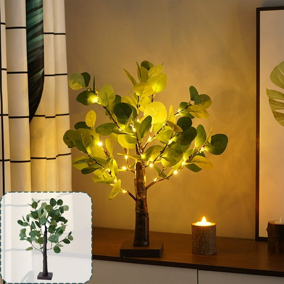 Shipiny Christmas Decorations Small Tree Lights Led Leaf Indoor Home Decoration Lights Christmas Party Event Decoration Landscapes Glowing Tree, Green