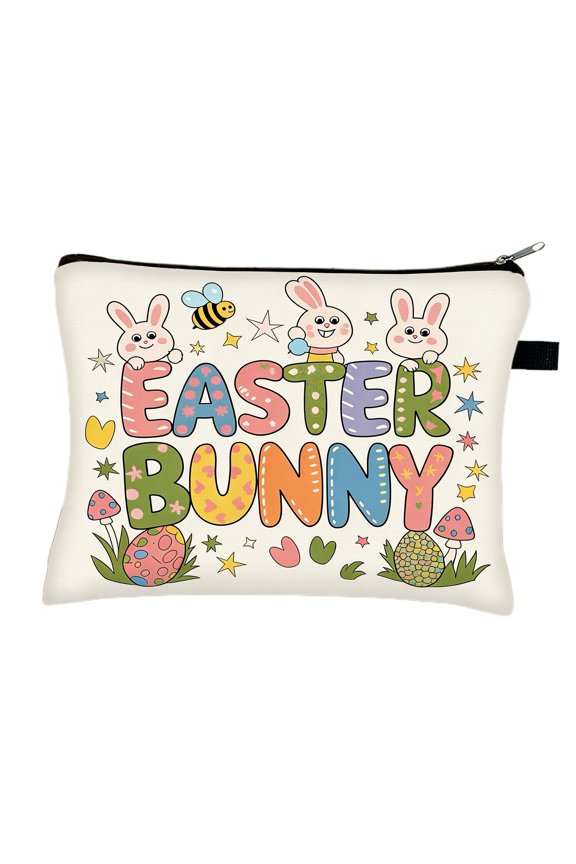 Cute Easter Pattern Travel Toiletry Bag with Anti-slip Zipper, Multifunctional Cosmetic Storage Bag, Portable Wash Bag Perfect for Holiday Gifts, Outdoor Camping and Weekend Trips, J