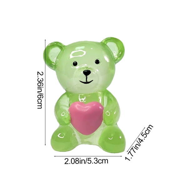 Shipiny Cute Mini Heart Bear Figurine for Day Transparent Resin Office Study Display Decoration, Valentines Day Decorations, Valentines Gifts for Him/Her, Green