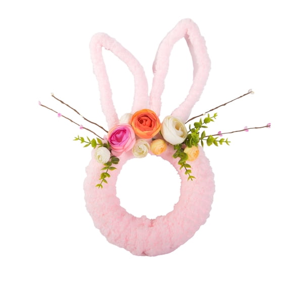 Shipiny Easter Bunny Ear Shaped Wreath for Front Door Hanging and Window Display, Lovely Spring Festival Ornament for Home, Porch and Easter Decoration, Pink