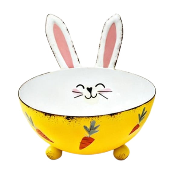 Shipiny Easter Bunny Shaped Tin Candy Bowl Metal Decorative Storage Bowl Holiday Gift Bowl, Holiday Party Home Setup, Festival Home Accents, Yellow