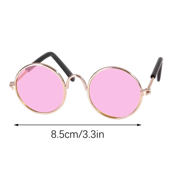 Shipiny Fashion Retro Round Frame Pet Sunglasses, Creative Trendy Small Glasses for Dogs & Cats, Cute Photo Props, Decorative Toy Doll Sunglasses for Pet Dress Up, Gold Frame Powder Slice