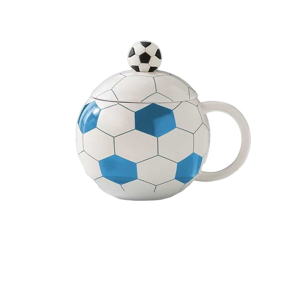 Shipiny Football Themed Ceramic Mug With Lid, Spoon And Gift Box, Cute Coffee Tea Cup For Sports Fans, Ideal Festival And Birthday Present For Boys And Men, Blue