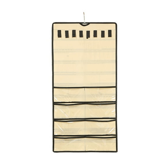 Shipiny Hanging Jewelry Organizer with 48 Pockets, Double-Sided Storage Roll for Necklaces, Earrings and Rings, Wall Door Closet Hanging Design, Portable for Travel and Home Use, Beige