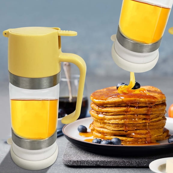 Shipiny High Borosilicate Glass Honey Bottle Honey Dispenser, No Drips Syrup Honey Container with Lid for Kitchen Home Storage and Daily Use, Yellow