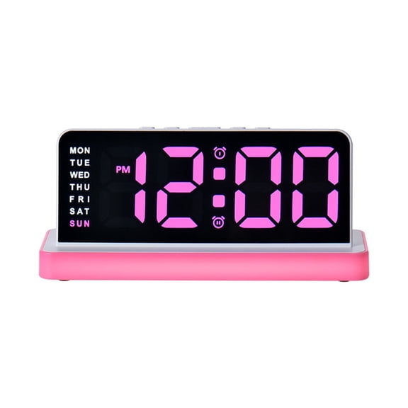 Shipiny LED Digital Wall Clock with Large Display, Electronic Clock with Digital Calendar & Alarm, Multi-Functional for Living Room Bedroom Office Store, Pink