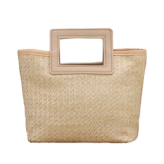Shipiny Large Capacity Straw Woven Tote Bag with Square Handle Handbag, Breathable and Lightweight Design Perfect for Beach Travel Shopping Daily Use, Simple and Stylish Summer Handbag., Khaki