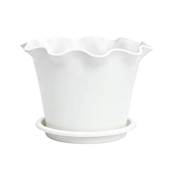 Shipiny Lily-style ruffled plastic flower pots with wave edge, beautiful and durable, shatterproof, suitable for indoor and outdoor planting and home decoration, White