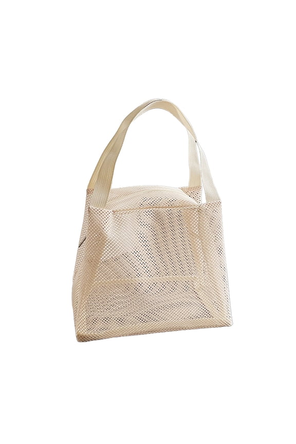 Mesh Yarn Washable Storage Bag, Outdoor Breathable Visual Cosmetic Pouch, Portable Large Capacity Beach Bag, for Easy Storage and Carrying of Toiletries, Makeup and Travel Essentials, Beige