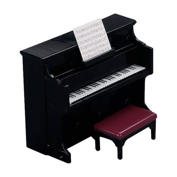 Shipiny Mini Piano Instrument Model, Simulation Design, with Sheet Music & Chair, Exquisite Craft, Compact Size, Desktop Decor Ornament, Leisure Creative Play Prop for Home Use, Black