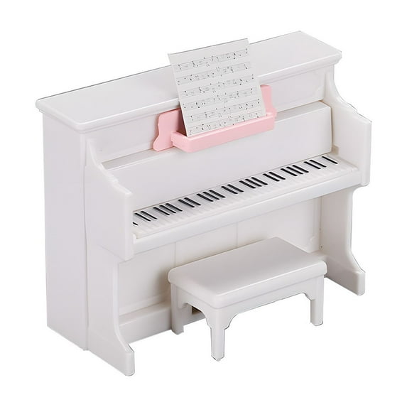Shipiny Mini Piano Instrument Model, Simulation Design, with Sheet Music & Chair, Exquisite Craft, Compact Size, Desktop Decor Ornament, Leisure Creative Play Prop for Home Use, White