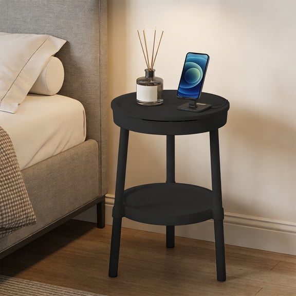 Shipiny Modern Multifunctional Side Table Coffee Table with Drawer Storage Shelf, 13.8x13.8x20.5 Inches, Bedside Table for Living Room Bedroom Office Use, Black