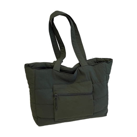 Shipiny Quilted Casual One Shoulder Computer Tote Bag, Large Capacity Canvas Laptop Bag with Front Zipper Pocket, Lightweight for Daily Use, 25.5x17.3x3.5 Inches, Army Green
