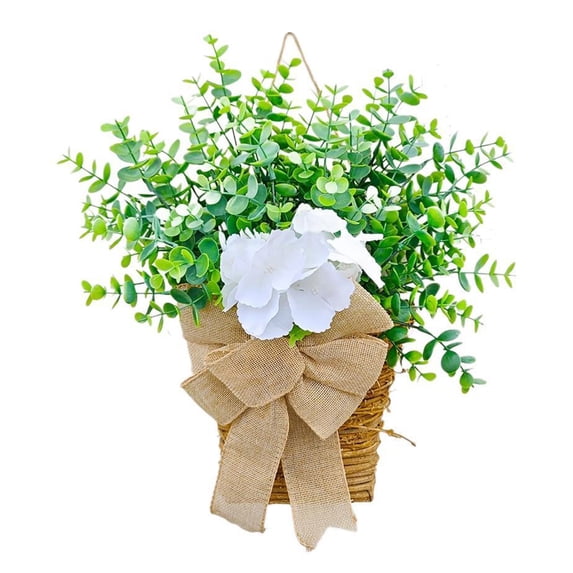 Shipiny Spring Hydrangea Basket Wreath Artificial Rattan Door Hanging Basket Decorative Garland for Home Window Wall Party Festival and Daily Decoration, B