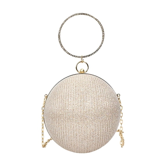 Shipiny Women's Rhinestone Encrusted Chain Bag, Shoulder Crossbody Evening Handbag, Round Spherical Banquet Clutch, Luxury Bling Purse for Party & Wedding, Gold