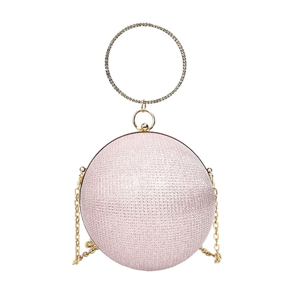 Shipiny Women's Rhinestone Encrusted Chain Bag, Shoulder Crossbody Evening Handbag, Round Spherical Banquet Clutch, Luxury Bling Purse for Party & Wedding, Pink