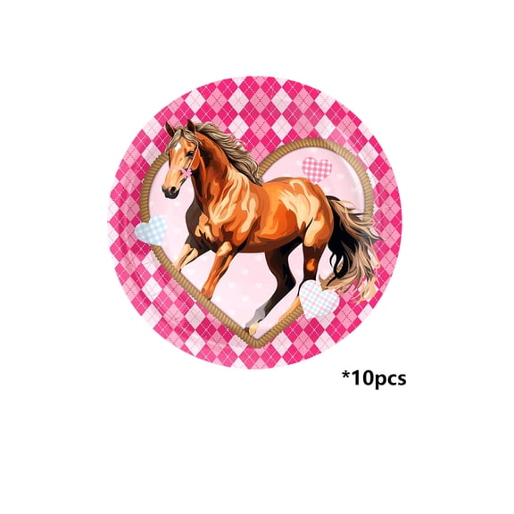 Shipiny Year of The Horses Themed Dinner Plates P-ink Checkered Horse Racing Plates Party Decoration Tableware, Home Decorations, Household Items, A
