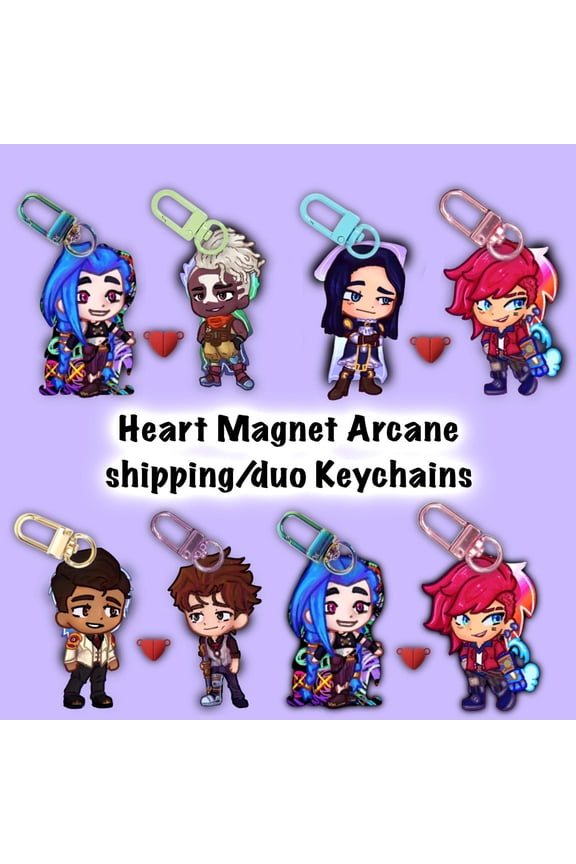 Shipping Arcane character keychains Jinx Vi Powder Ekko Caitlyn Jayce Viktor video game tv show Leauge of Legends (1 keychain)