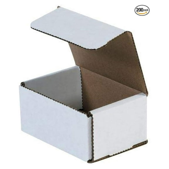 Shipping Boxes - 4x3x2" Mailers - White Foldable Corrugated Cardboard Packaging for Mailing, Moving, Storage, and Organizing - Strong Lightweight Foldable (Bulk 200 Pack)