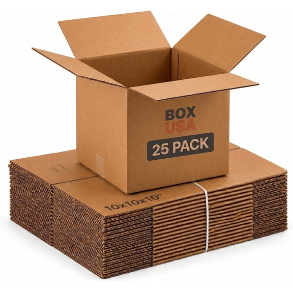 Shipping Boxes Small 10"L x 10"W 10"H 25-Pack, Cardboard Box for Shipping, Moving, Mailing, Packing, Packaging and Storage