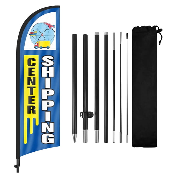 Shipping Center Advertising Feather Flags Banner 8Ft, Shipping Center Swooper Flag with Pole and Ground Stake, Advertising Feather Flag Signs for Shipping Center Business