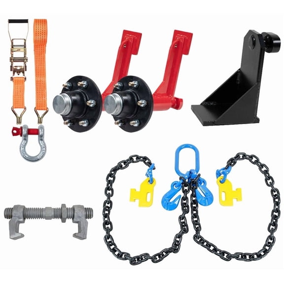 Shipping Container 6-Lug Wheels Kit - 2 PK 6-Lug Wheel Kits 8,000 lb WLL, G100 Loading Chain Bridle, Jack Lug Leveling Attachment & SEA Rail Bridge Clamp for Cargo Handling
