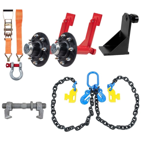 Shipping Container 8-Lug Wheels Kit - 2 PK 8-Lug Wheel Kits 8,000 lb WLL, G100 Loading Chain Bridle, Jack Lug Leveling Attachment & SEA Rail Bridge Clamp for Cargo Handling