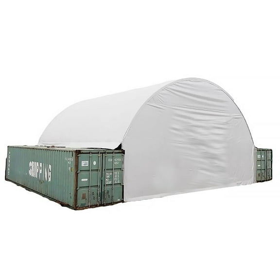 Shipping Container Canopy Shelter Kit - 40'(L) x 40'(W) 21 Oz 610 GSM PVC White Cover Storage Container Roof with Back End Wall - Snow, UV and Weather-Resistant