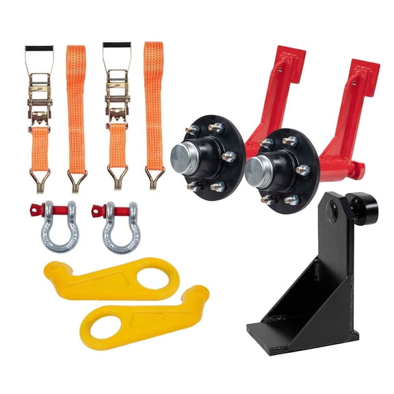 Shipping Container Handling Kit - 6-Lug Wheel Kit 8,000 lbs WLL with Ratchet Strap & Shackle, Jack Lug Leveling Attachment & Left & Right 45 G80 Lifting Hooks 28,000 lb WLL