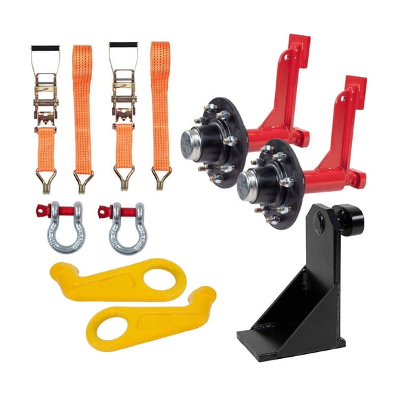 Shipping Container Handling Kit - 8-Lug Wheel Kit 8,800 lbs WLL with Ratchet Strap & Shackle, Jack Lug Leveling Attachment & Left & Right 45 G80 Lifting Hooks 28,000 lb WLL