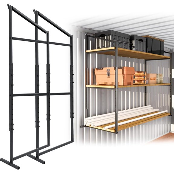 Shipping Container Shelving Rack Steel Container Shelf Bracket Height Adjustable Fit for 12in 24in Lumber Black Efficient Storage Space No-Drill Installation