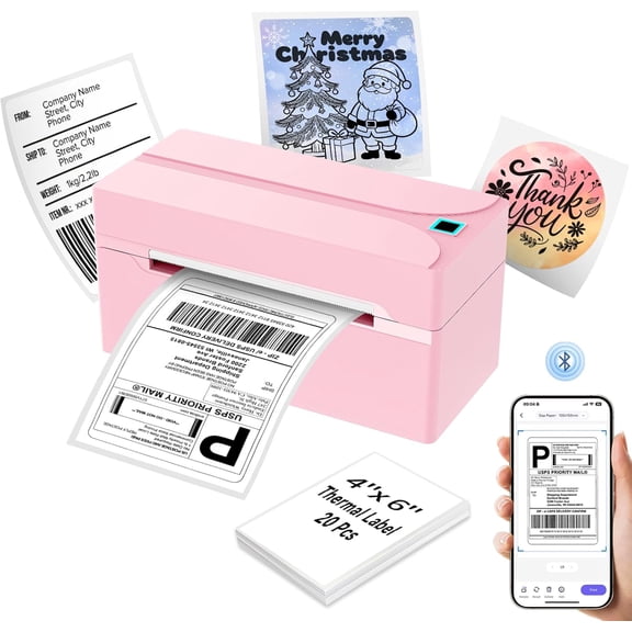Shipping Label Printer, 4X6 Bluetooth Thermal Label Printer for Shipping Packages Small Business, Thermal Printers Compatible with Android iPhone Windows Mac USPS Amazon Shopify Etsy, Pink