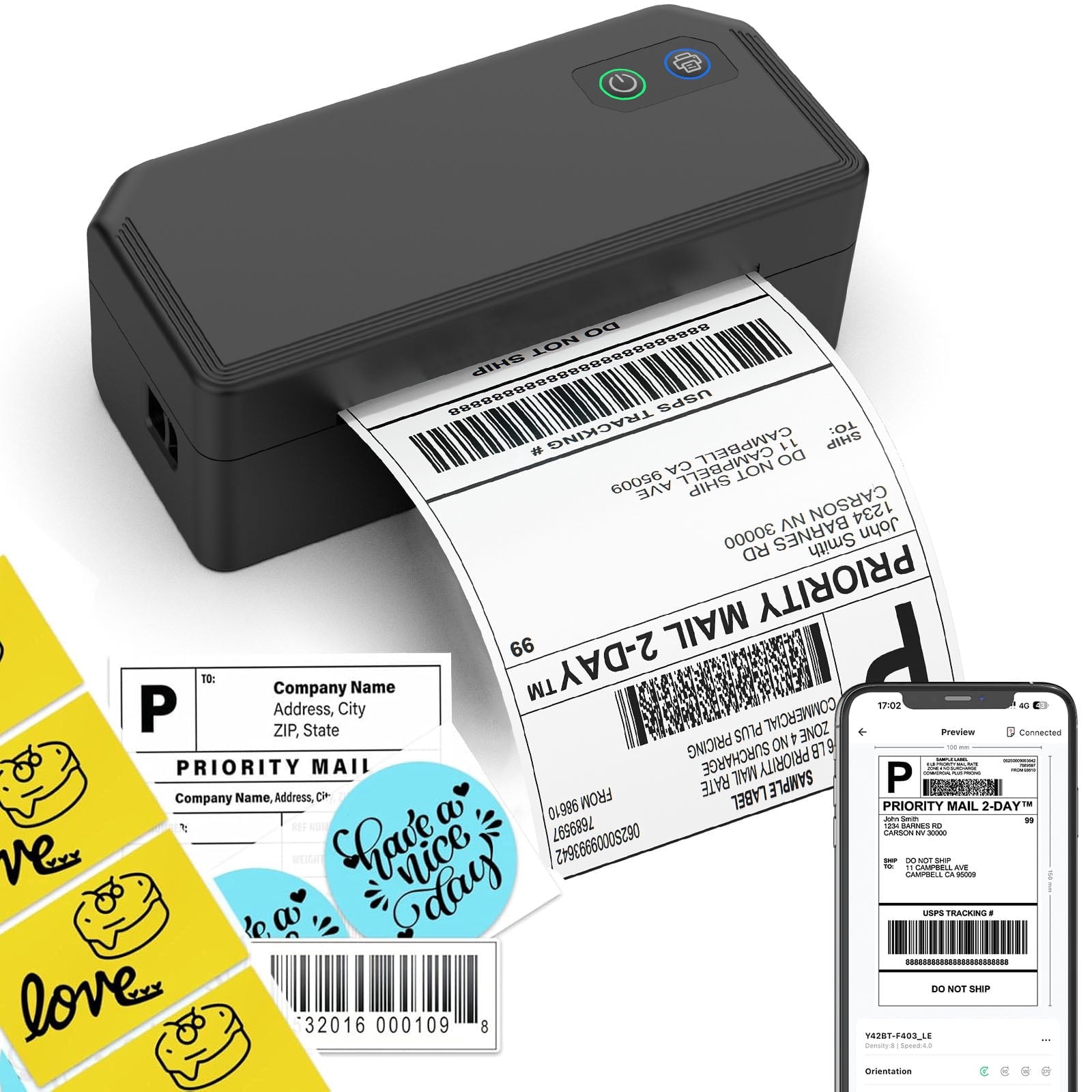 Shipping Label Printer 4x6, Bluetooth Thermal Label Printer for Small Business, Warehouse or Home Office, Compatible with Windows iOS Android Mac, USPS Amazon Ebay Etsy Black