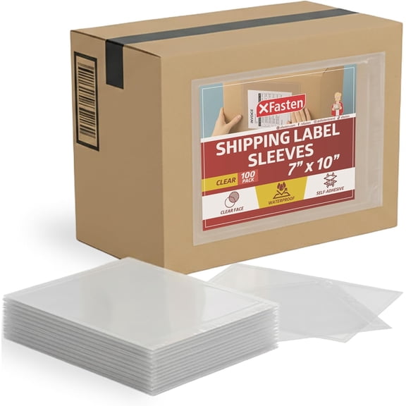 Shipping Label Sleeves with Adhesive 7"x10" (100 Pack) - 2.3 Mil Clear Packing Slip Pouches, Thick Packing List Envelopes - Strong Adhesion for Invoices, Documents, Shipping Pouches