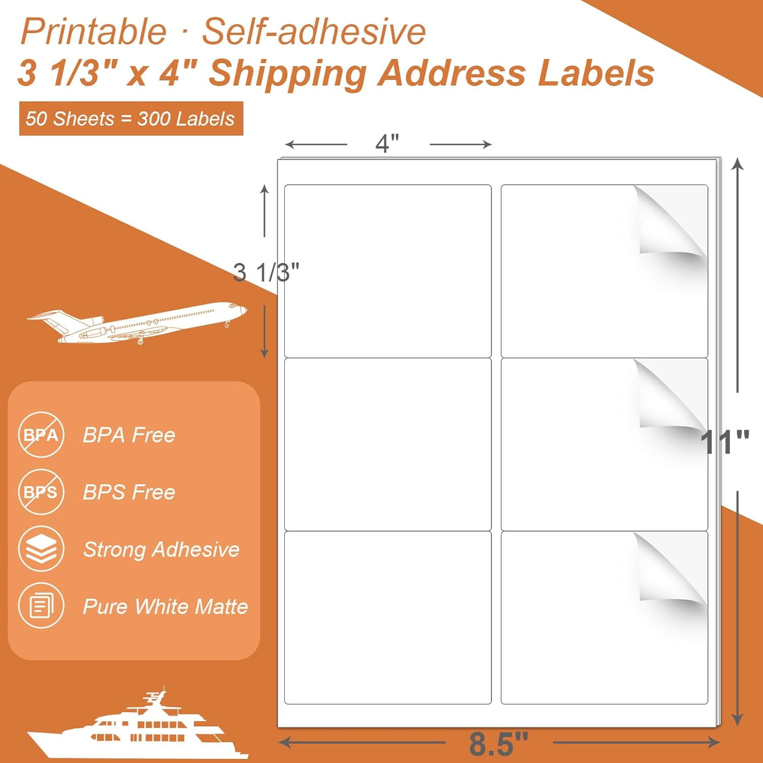 Shipping Labels 3 1/3 X 4 Inch - Printable Labels - 6 Per Page, 50 Sheets, - Walmart.com