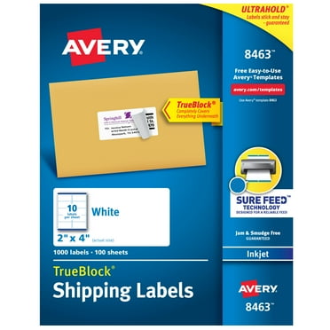 Shipping Labels W/ Trueblock Technology, Inkjet Printers, 2 X 4, White, 10/sheet, 100 Sheets/box | Bundle of 5 Boxes
