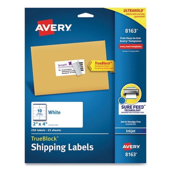 Shipping Labels W/ Trueblock Technology, Inkjet Printers, 2 X 4, White, 10/sheet, 25 Sheets/pack | Bundle of 2 Packs