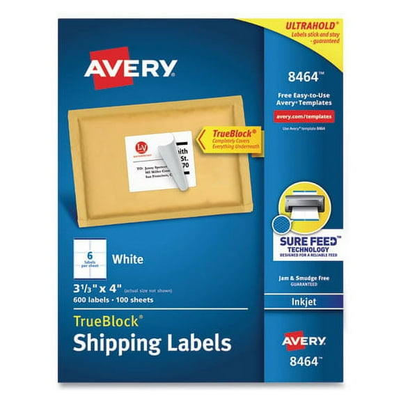 Shipping Labels W/ Trueblock Technology, Inkjet Printers, 3.33 X 4, White, 6/sheet, 100 Sheets/box | Bundle of 10 Boxes