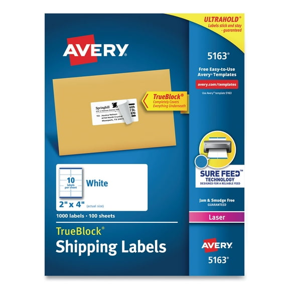 Shipping Labels W/ Trueblock Technology, Laser Printers, 2 X 4, White, 10/sheet, 100 Sheets/box | Bundle of 2 Boxes