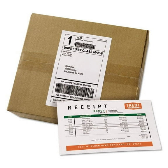 "Shipping Labels With Paper Receipt Bulk Pack, Inkjet/laser Printers, 5.06 X 7.63, White, 100/box | Bundle of 2 Boxes"