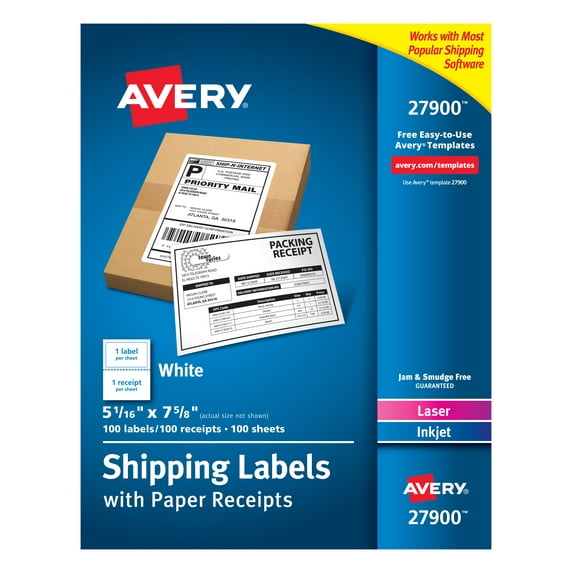"Shipping Labels With Paper Receipt Bulk Pack, Inkjet/laser Printers, 5.06 X 7.63, White, 100/box | Bundle of 5 Boxes"
